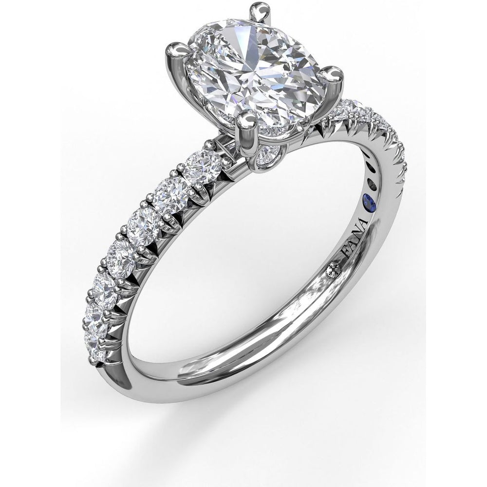 Engagement Ring Setting with French Cut Pavé Diamond Band and Oval Cut Center Stone by Fana - 0.45 Carat Total Diamond Weight