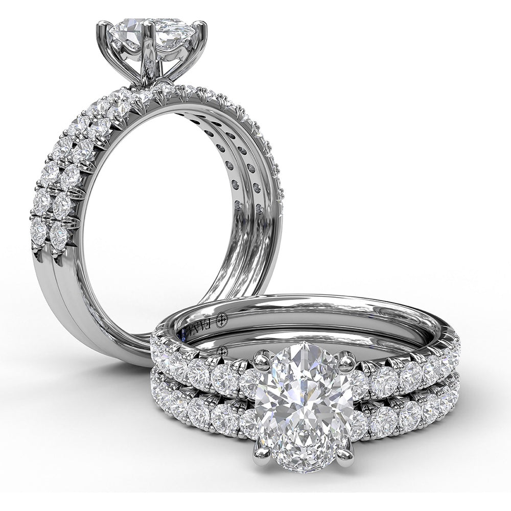Engagement Ring Setting with French Cut Pavé Diamond Band and Oval Cut Center Stone by Fana - 0.45 Carat Total Diamond Weight