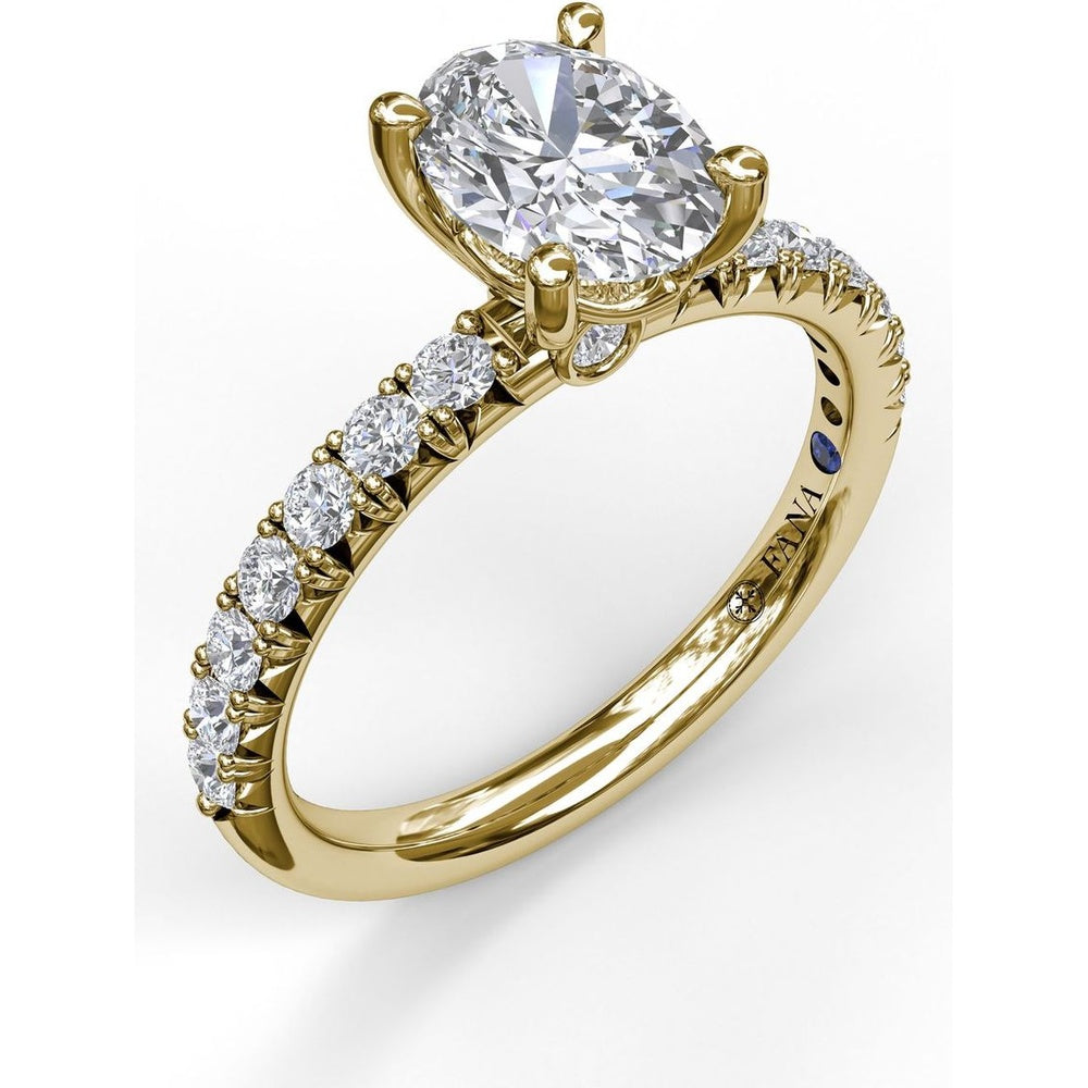 Engagement Ring Setting with French Cut Pavé Diamond Band and Oval Cut Center Stone by Fana - 0.45 Carat Total Diamond Weight