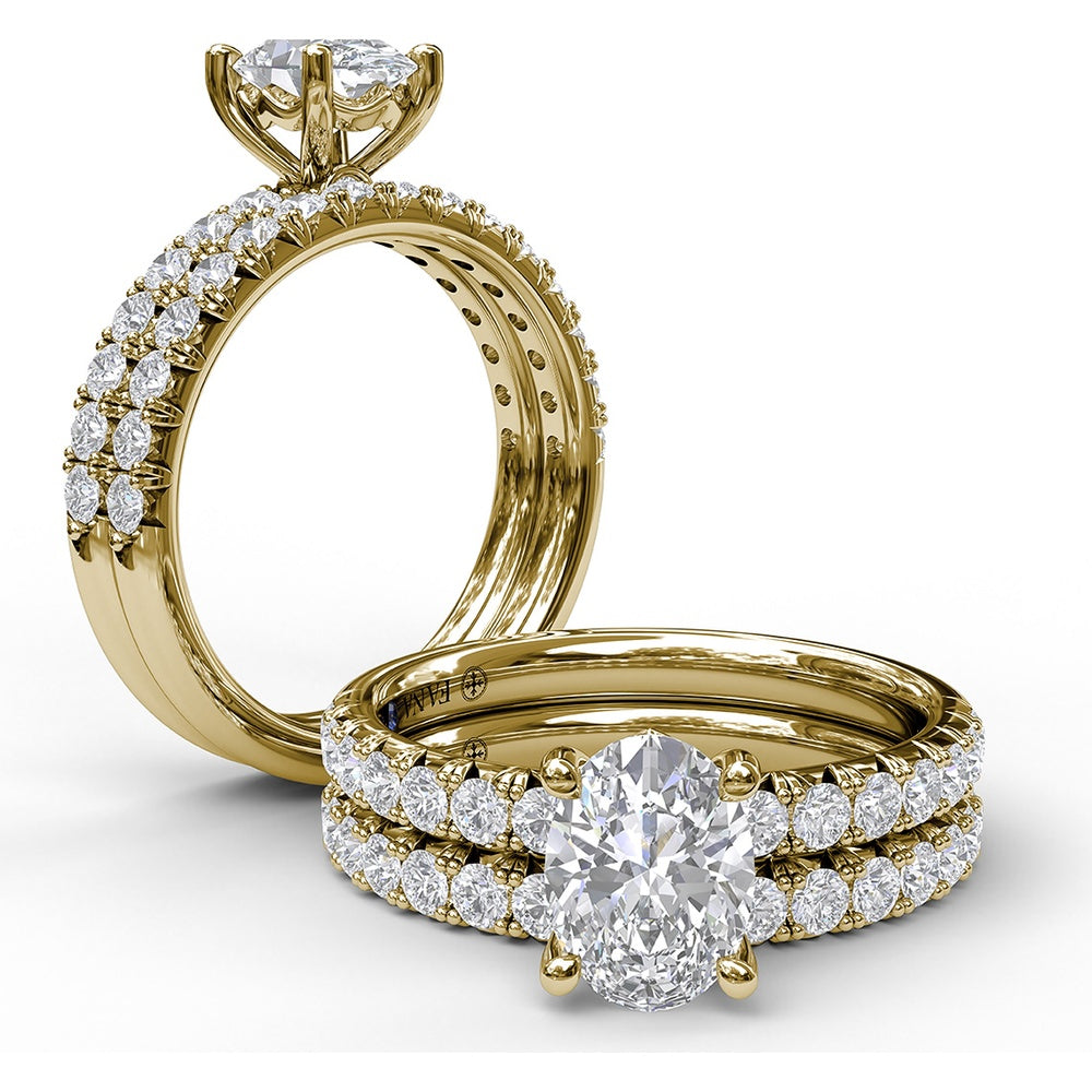 Engagement Ring Setting with French Cut Pavé Diamond Band and Oval Cut Center Stone by Fana - 0.45 Carat Total Diamond Weight