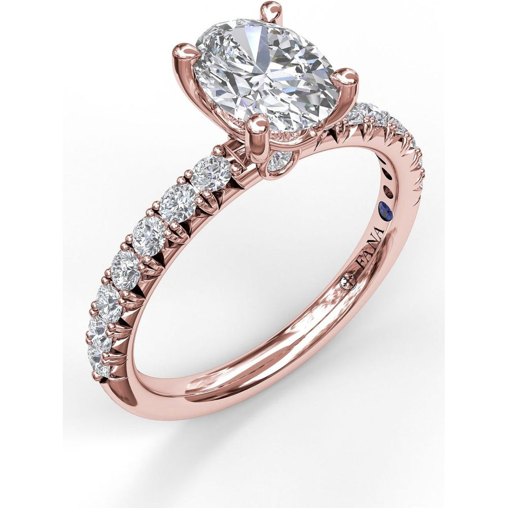 Engagement Ring Setting with French Cut Pavé Diamond Band and Oval Cut Center Stone by Fana - 0.45 Carat Total Diamond Weight