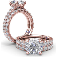 Engagement Ring Setting with Graduated Pavé Shank and Hidden Accent Diamond - 0.73 Carat Total Side Stone Weight by Fana