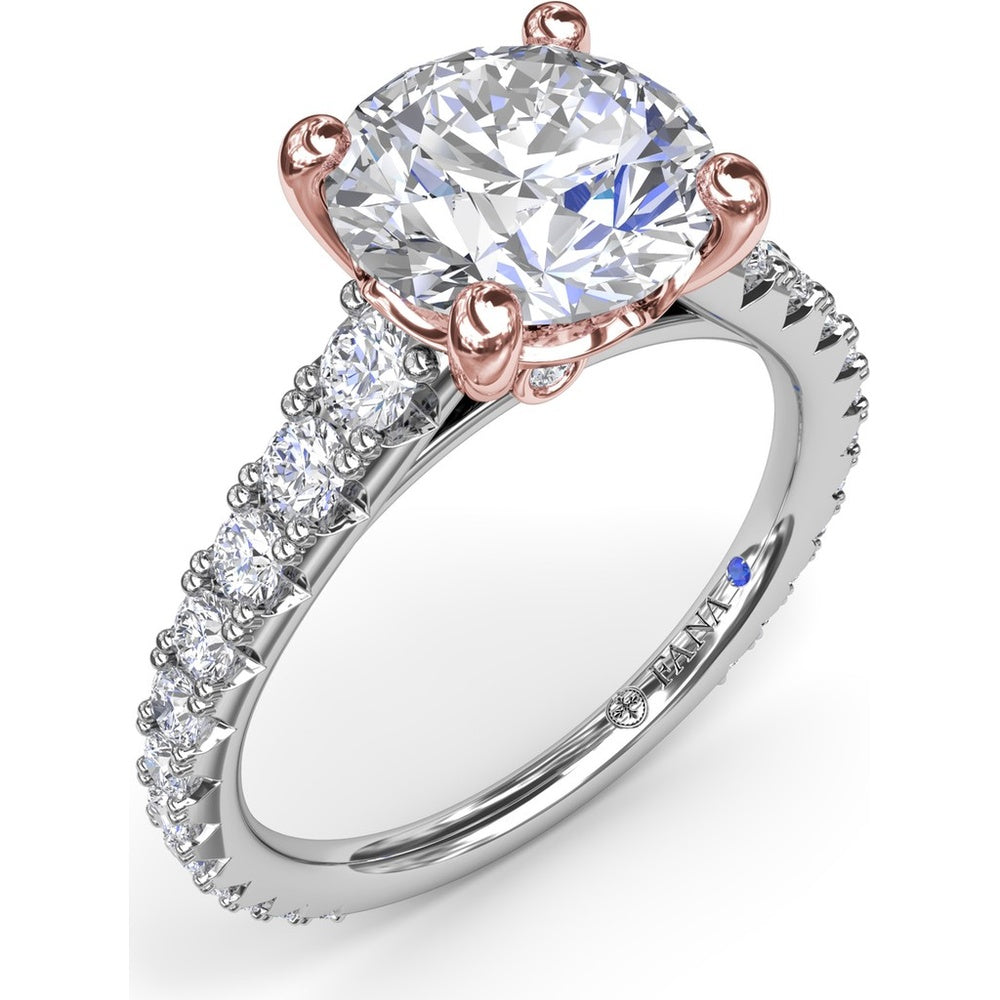 Engagement Ring Setting with Graduated Pavé Shank and Hidden Accent Diamond - 0.73 Carat Total Side Stone Weight by Fana