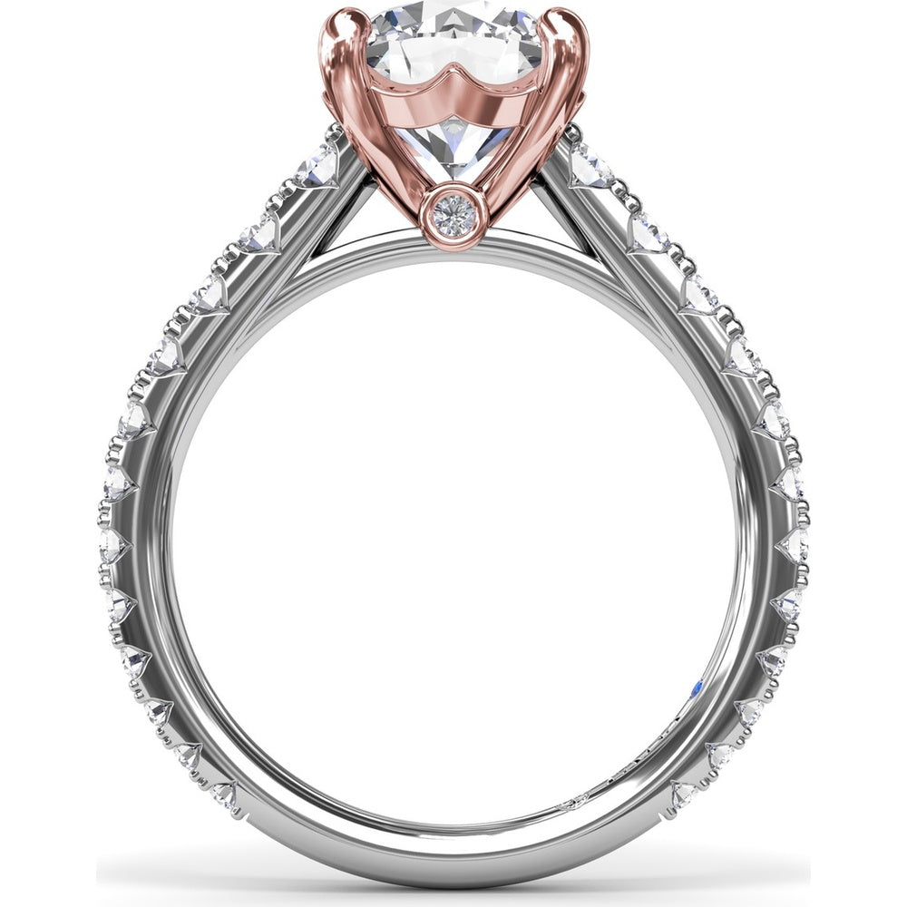 Engagement Ring Setting with Graduated Pavé Shank and Hidden Accent Diamond - 0.73 Carat Total Side Stone Weight by Fana