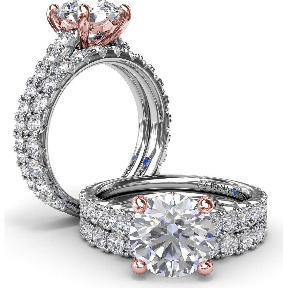 Engagement Ring Setting with Graduated Pavé Shank and Hidden Accent Diamond - 0.73 Carat Total Side Stone Weight by Fana