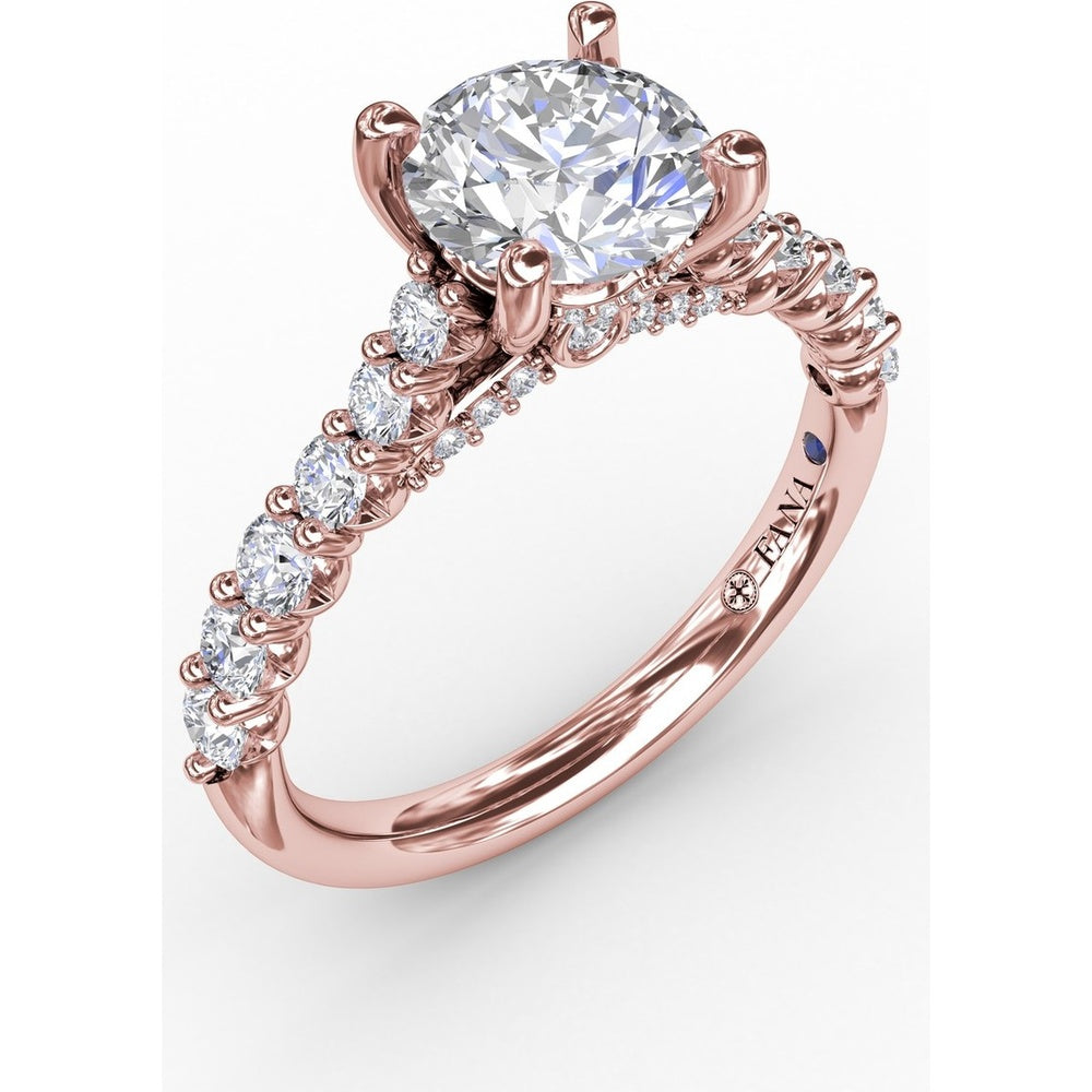 Engagement Ring Setting with Hidden Chevron Pavé Halo and Diamond Gallery Detail by Fana