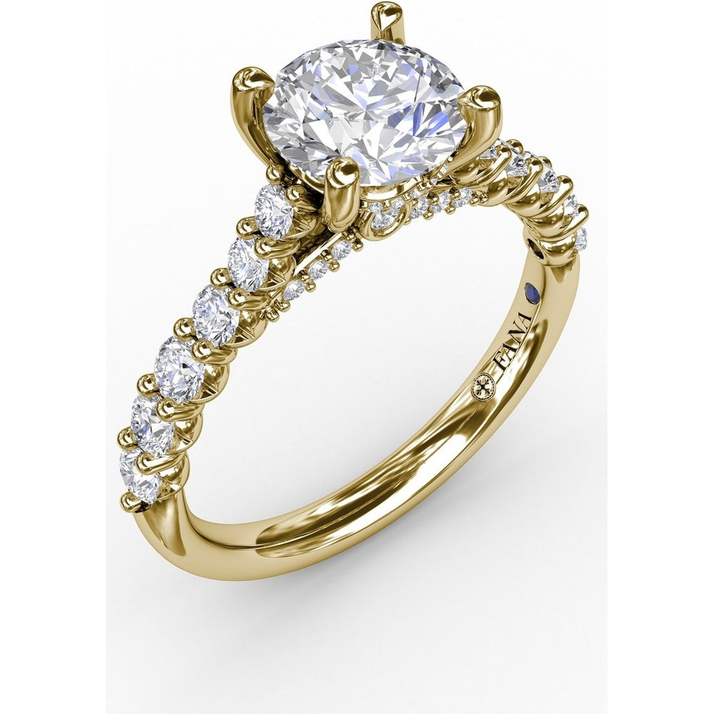 Engagement Ring Setting with Hidden Chevron Pavé Halo and Diamond Gallery Detail by Fana