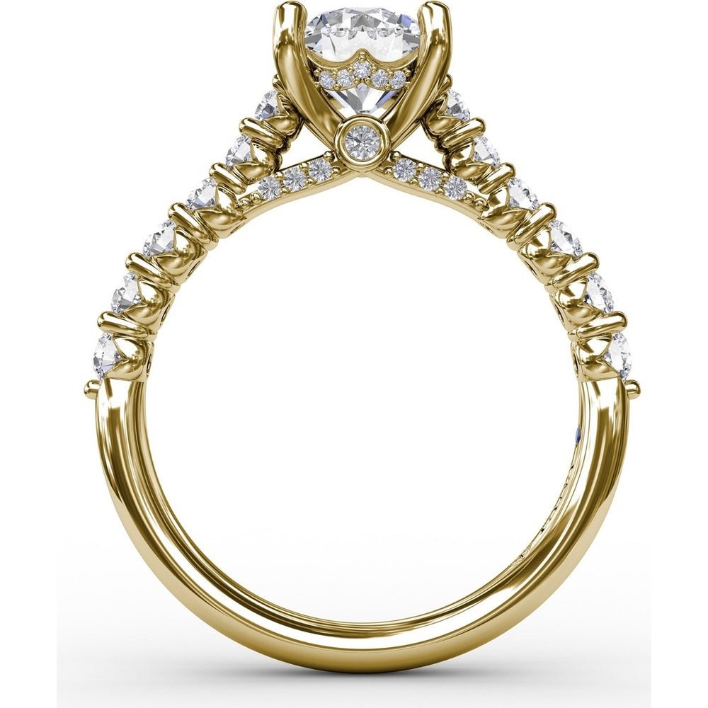 Engagement Ring Setting with Hidden Chevron Pavé Halo and Diamond Gallery Detail by Fana