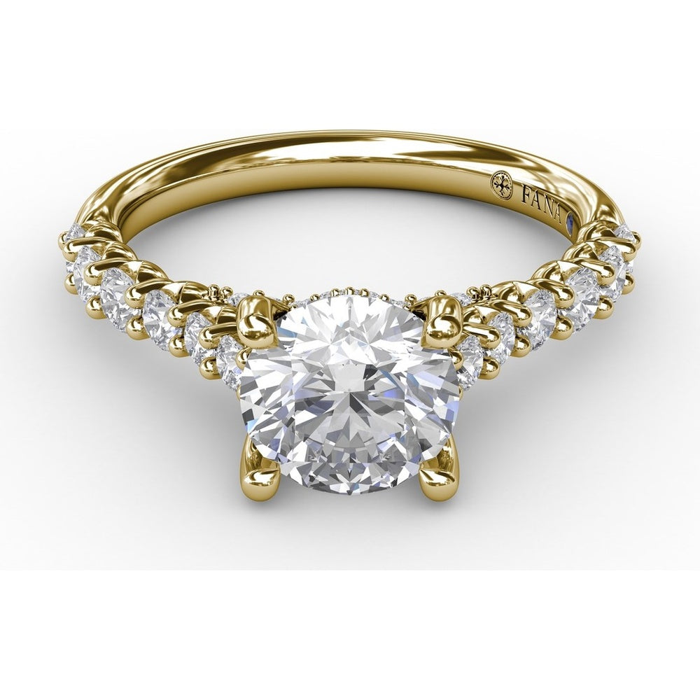 Engagement Ring Setting with Hidden Chevron Pavé Halo and Diamond Gallery Detail by Fana