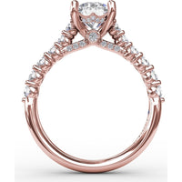 Engagement Ring Setting with Hidden Chevron Pavé Halo and Diamond Gallery Detail by Fana