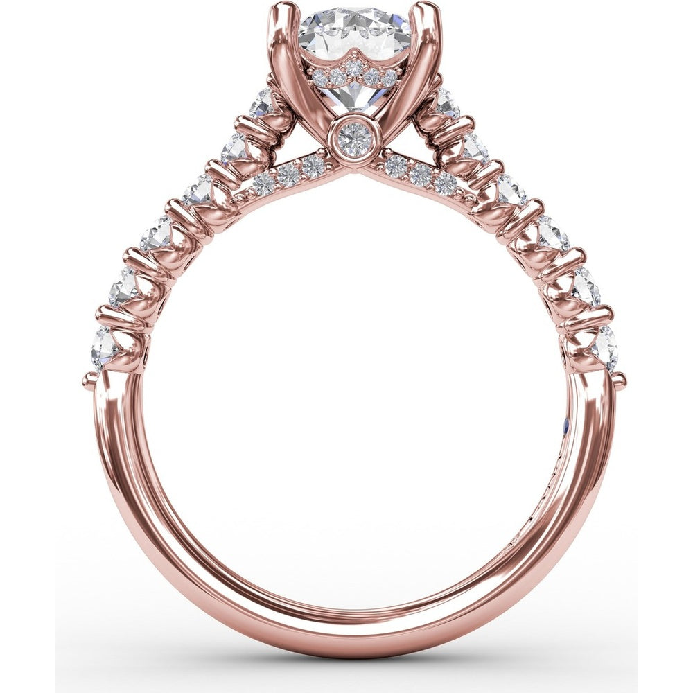 Engagement Ring Setting with Hidden Chevron Pavé Halo and Diamond Gallery Detail by Fana