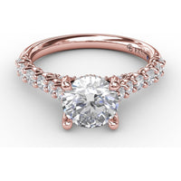 Engagement Ring Setting with Hidden Chevron Pavé Halo and Diamond Gallery Detail by Fana