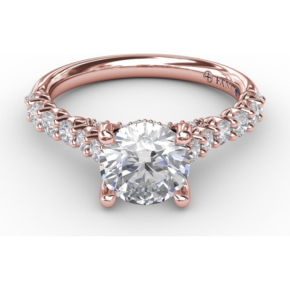 Engagement Ring Setting with Hidden Chevron Pavé Halo and Diamond Gallery Detail by Fana