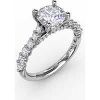 Engagement Ring Setting with Hidden Chevron Pavé Halo and Diamond Gallery Detail by Fana