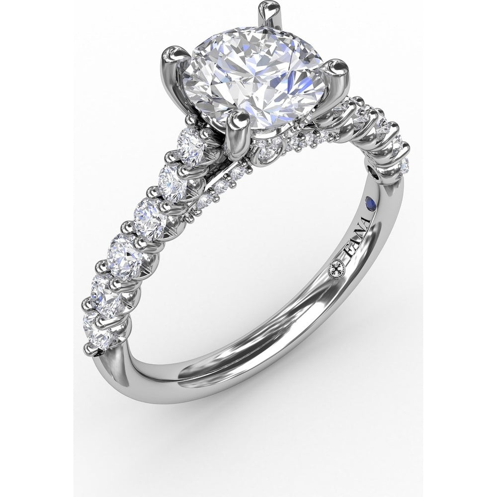 Engagement Ring Setting with Hidden Chevron Pavé Halo and Diamond Gallery Detail by Fana