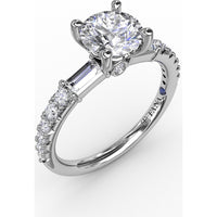 Engagement Ring Setting with Hidden Halo and Baguette Side Stones by Fana - 0.49 Carat Total Diamond Weight