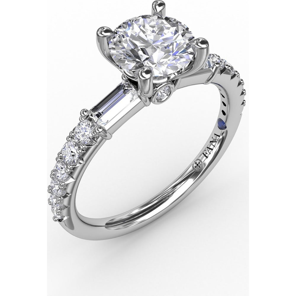 Engagement Ring Setting with Hidden Halo and Baguette Side Stones by Fana - 0.49 Carat Total Diamond Weight