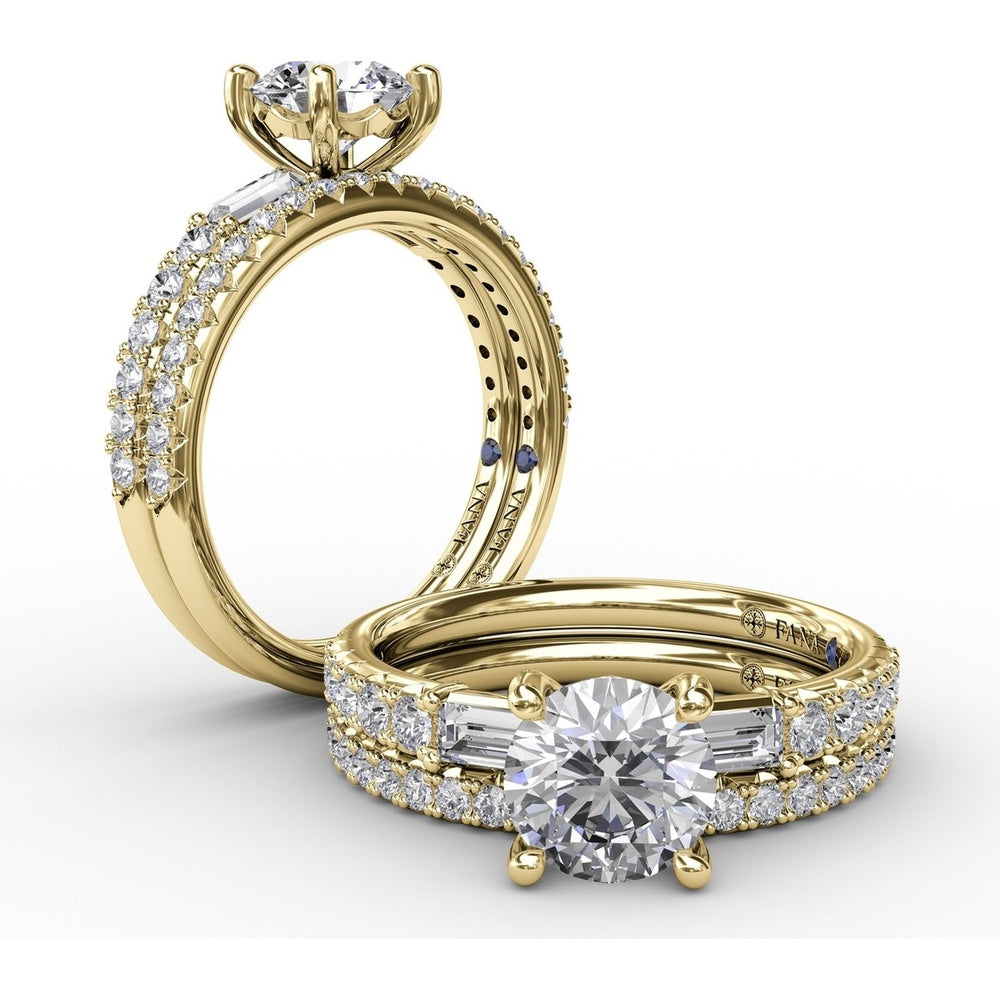 Engagement Ring Setting with Hidden Halo and Baguette Side Stones by Fana - 0.49 Carat Total Diamond Weight