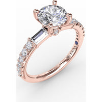 Engagement Ring Setting with Hidden Halo and Baguette Side Stones by Fana - 0.49 Carat Total Diamond Weight