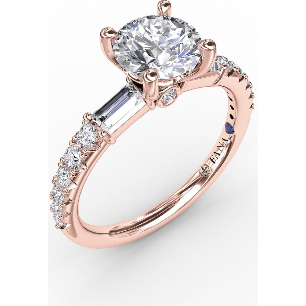 Engagement Ring Setting with Hidden Halo and Baguette Side Stones by Fana - 0.49 Carat Total Diamond Weight