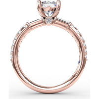 Engagement Ring Setting with Hidden Halo and Baguette Side Stones by Fana - 0.49 Carat Total Diamond Weight