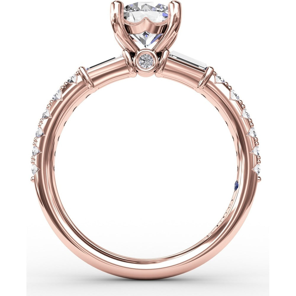 Engagement Ring Setting with Hidden Halo and Baguette Side Stones by Fana - 0.49 Carat Total Diamond Weight