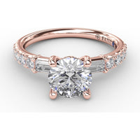 Engagement Ring Setting with Hidden Halo and Baguette Side Stones by Fana - 0.49 Carat Total Diamond Weight