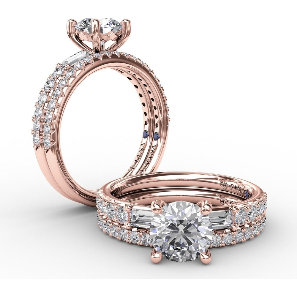Engagement Ring Setting with Hidden Halo and Baguette Side Stones by Fana - 0.49 Carat Total Diamond Weight