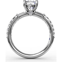 Engagement Ring Setting with Hidden Halo and Baguette Side Stones by Fana - 0.49 Carat Total Diamond Weight