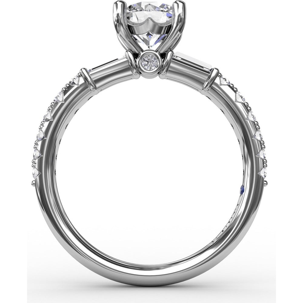 Engagement Ring Setting with Hidden Halo and Baguette Side Stones by Fana - 0.49 Carat Total Diamond Weight