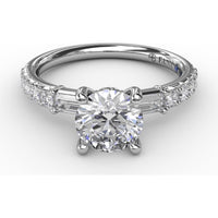 Engagement Ring Setting with Hidden Halo and Baguette Side Stones by Fana - 0.49 Carat Total Diamond Weight