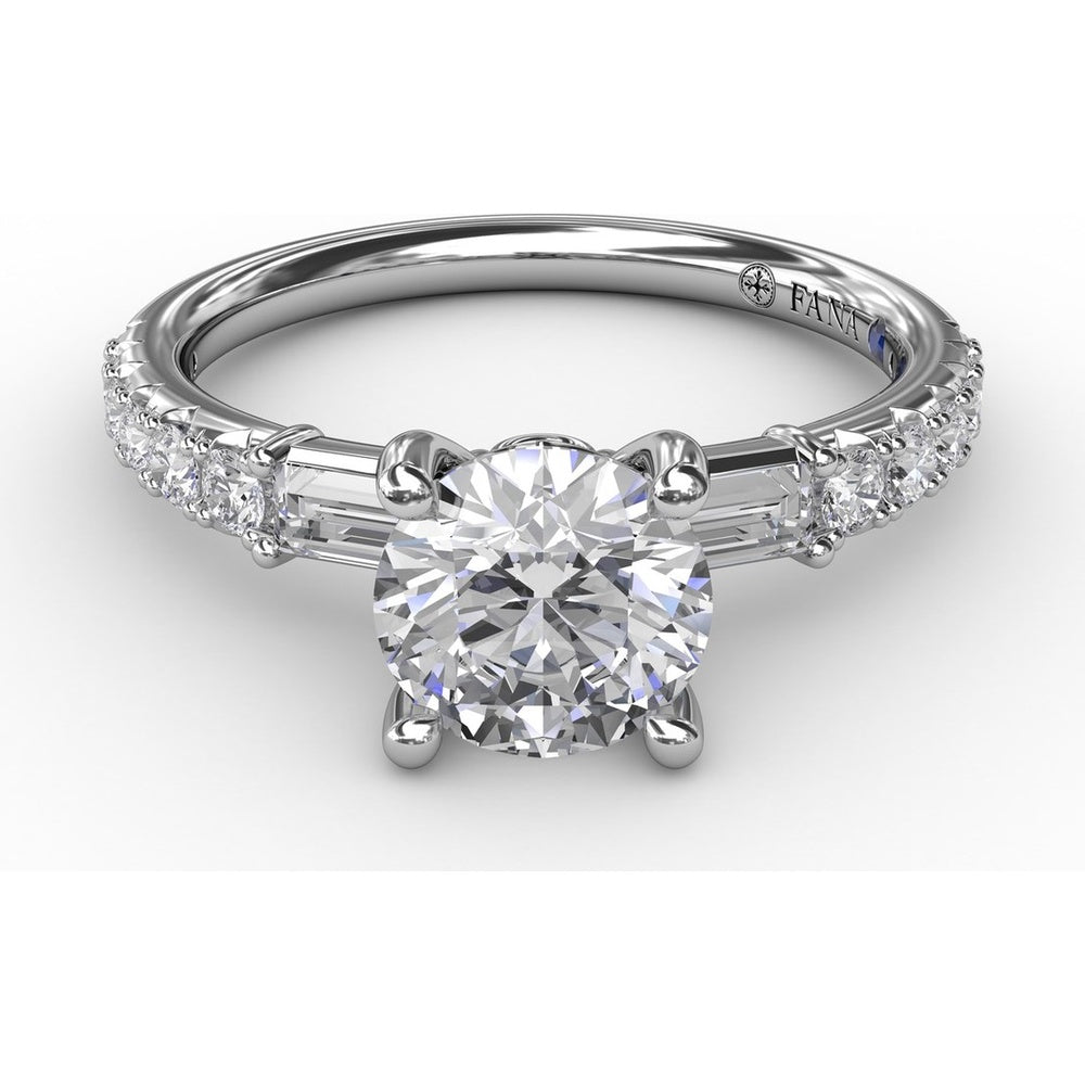 Engagement Ring Setting with Hidden Halo and Baguette Side Stones by Fana - 0.49 Carat Total Diamond Weight