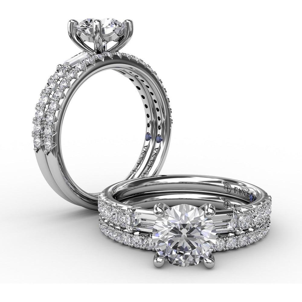 Engagement Ring Setting with Hidden Halo and Baguette Side Stones by Fana - 0.49 Carat Total Diamond Weight
