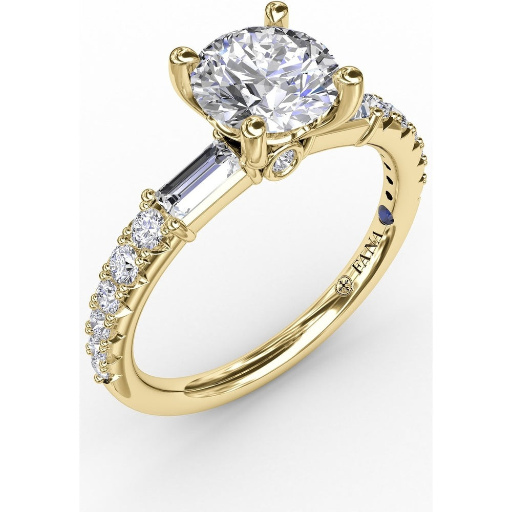 Engagement Ring Setting with Hidden Halo and Baguette Side Stones by Fana - 0.49 Carat Total Diamond Weight