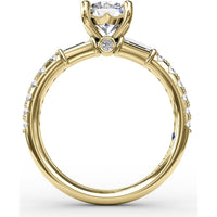 Engagement Ring Setting with Hidden Halo and Baguette Side Stones by Fana - 0.49 Carat Total Diamond Weight
