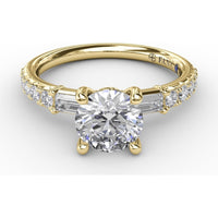 Engagement Ring Setting with Hidden Halo and Baguette Side Stones by Fana - 0.49 Carat Total Diamond Weight