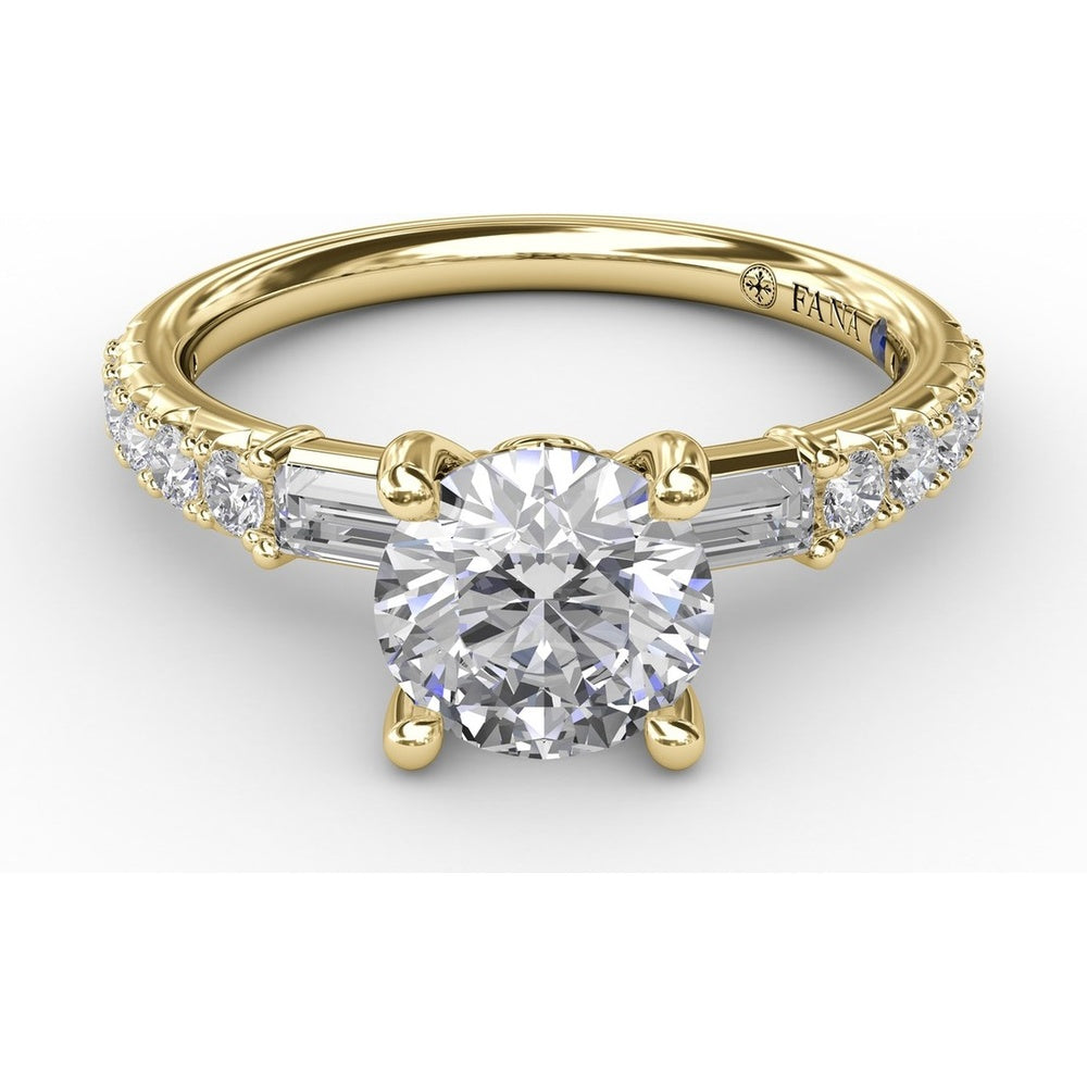Engagement Ring Setting with Hidden Halo and Baguette Side Stones by Fana - 0.49 Carat Total Diamond Weight