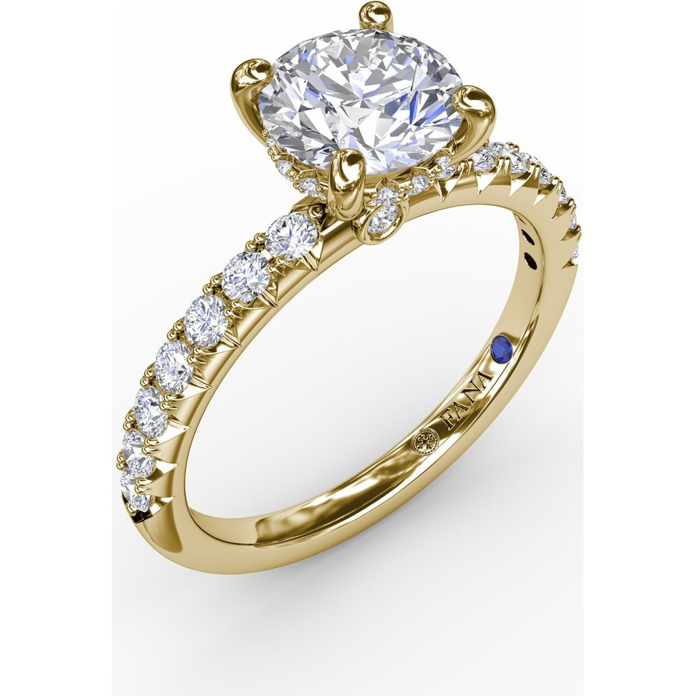 Engagement Ring Setting with Hidden Halo and Pavé Diamond Band by Fana