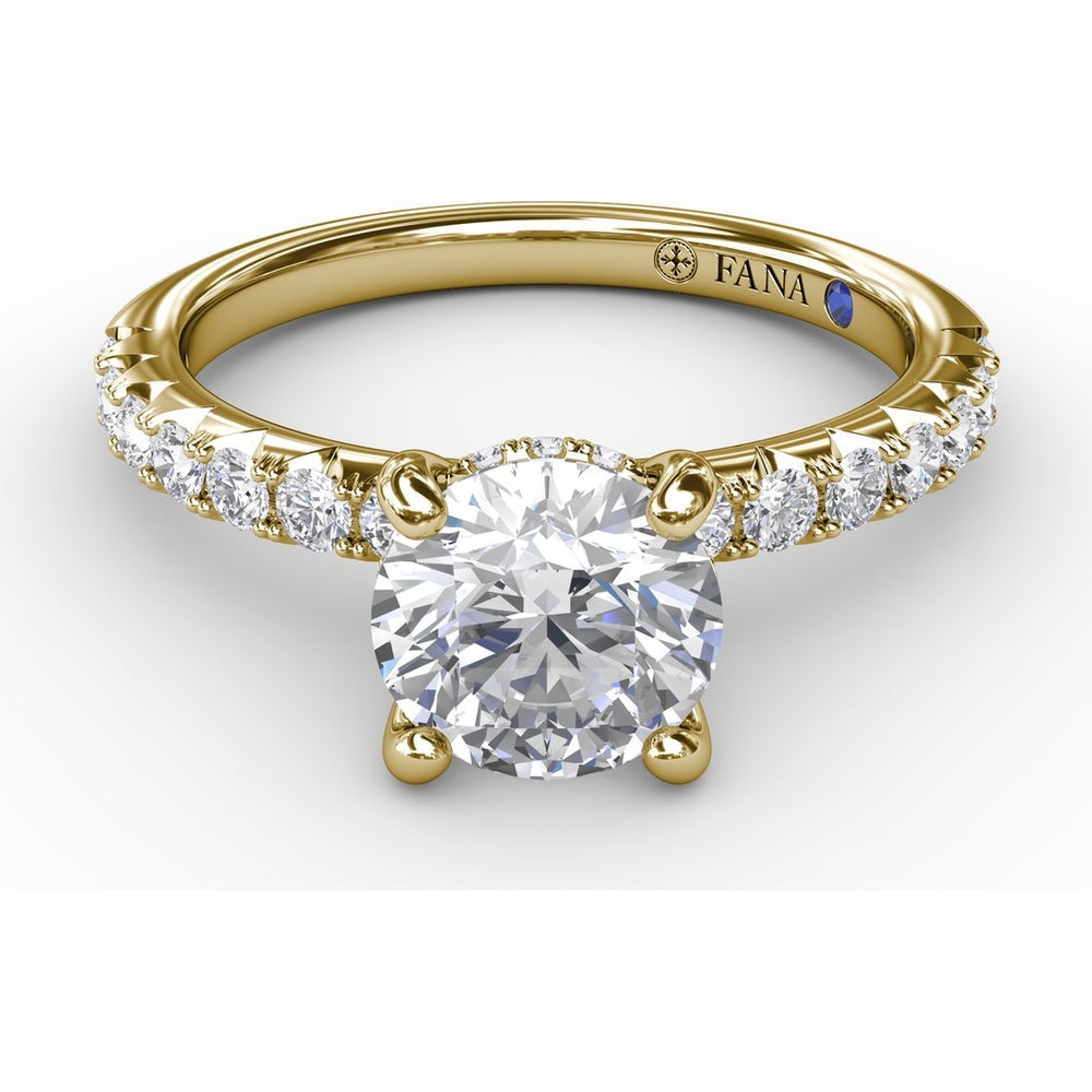 Engagement Ring Setting with Hidden Halo and Pavé Diamond Band by Fana
