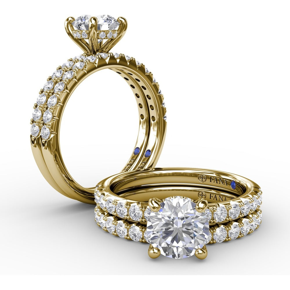 Engagement Ring Setting with Hidden Halo and Pavé Diamond Band by Fana