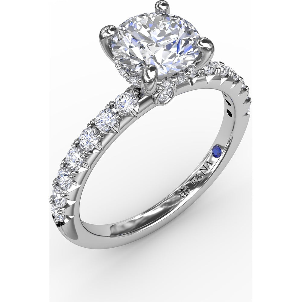 Engagement Ring Setting with Hidden Halo and Pavé Diamond Band by Fana