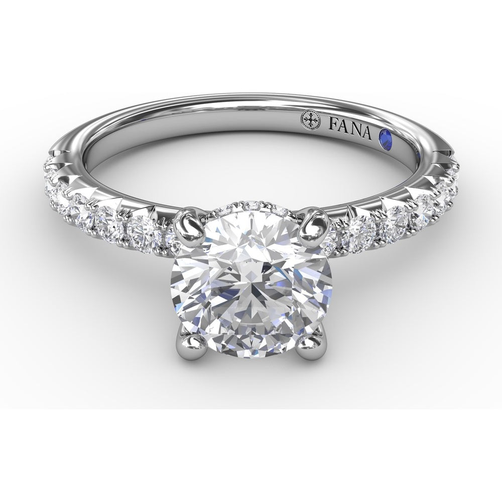 Engagement Ring Setting with Hidden Halo and Pavé Diamond Band by Fana