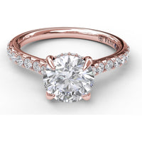 Engagement Ring Setting with Hidden Halo and Pavé Diamond Shank by Fana - 0.39 Carat Total Diamond Weight