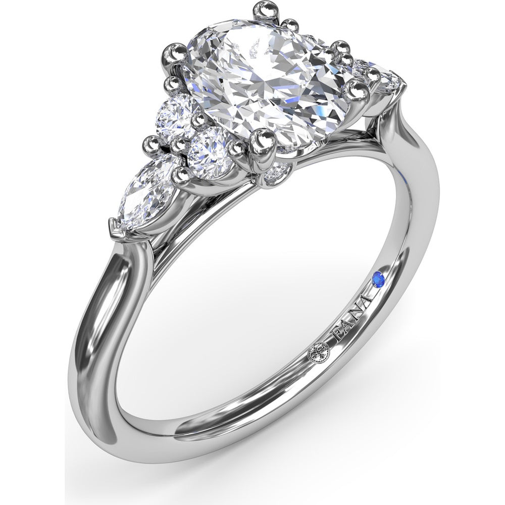 Engagement Ring Setting with Marquise and Round Diamond Side Cluster by Fana - 0.39 Carat Total Diamond Weight