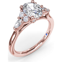 Engagement Ring Setting with Marquise and Round Diamond Side Cluster by Fana - 0.39 Carat Total Diamond Weight