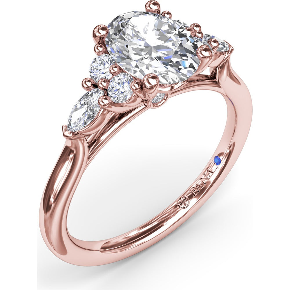 Engagement Ring Setting with Marquise and Round Diamond Side Cluster by Fana - 0.39 Carat Total Diamond Weight