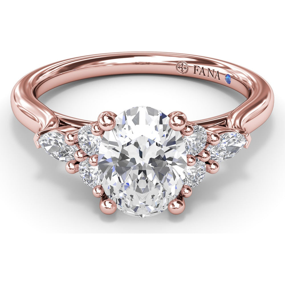 Engagement Ring Setting with Marquise and Round Diamond Side Cluster by Fana - 0.39 Carat Total Diamond Weight