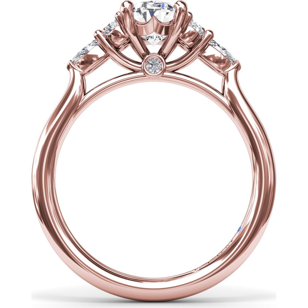Engagement Ring Setting with Marquise and Round Diamond Side Cluster by Fana - 0.39 Carat Total Diamond Weight