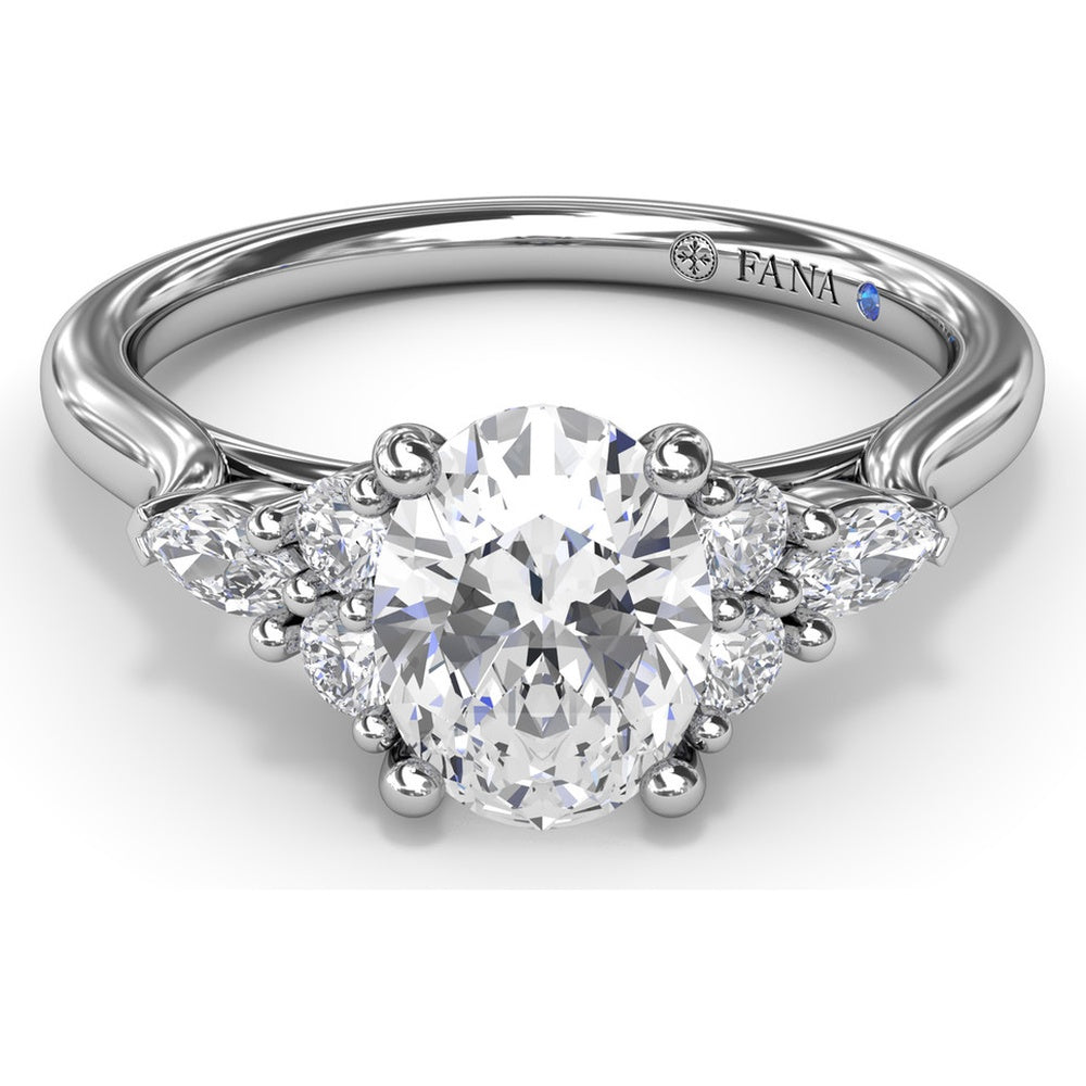 Engagement Ring Setting with Marquise and Round Diamond Side Cluster by Fana - 0.39 Carat Total Diamond Weight