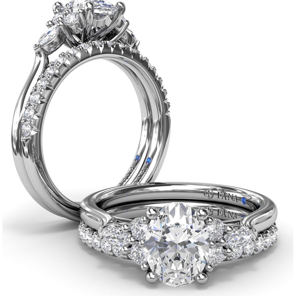Engagement Ring Setting with Marquise and Round Diamond Side Cluster by Fana - 0.39 Carat Total Diamond Weight